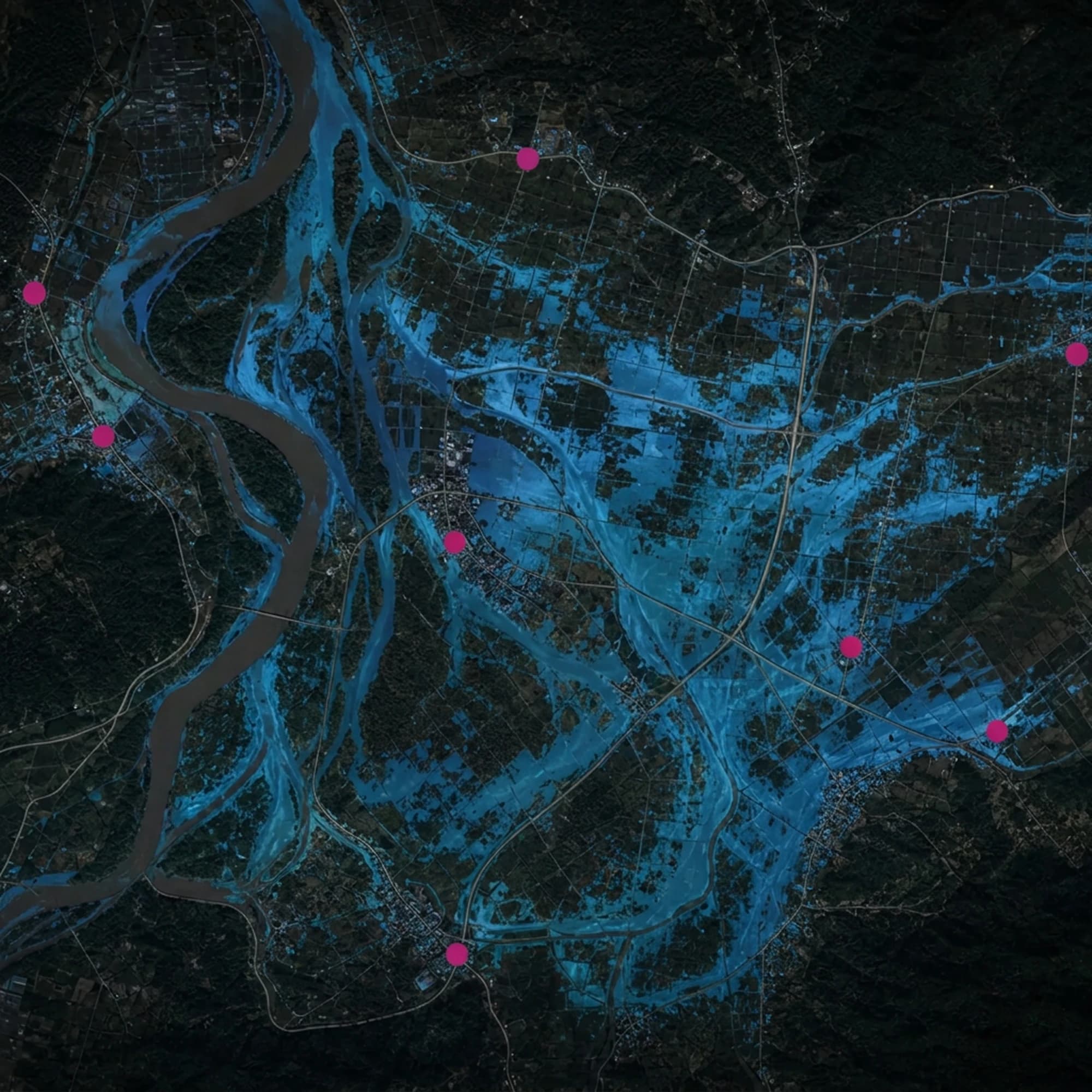 Flood risk modelled across a mapped area